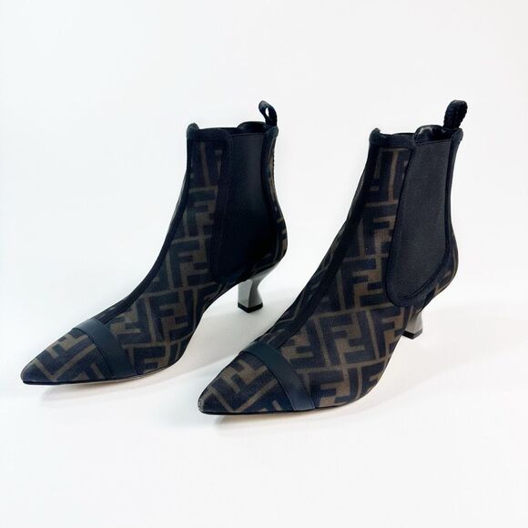 Fendi Shoes - FENDI Colibri Mesh Leather Chelsea Booties Size 37.5 Brown Black FF Ankle Boots